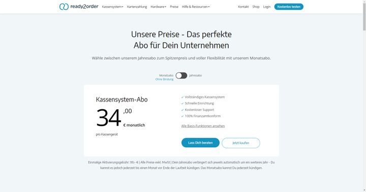 Die Preise von ready2order