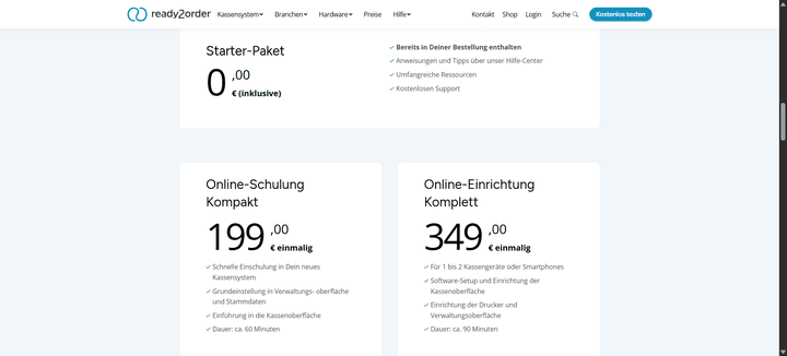 Die Preise für die Support-Pakete von ready2order