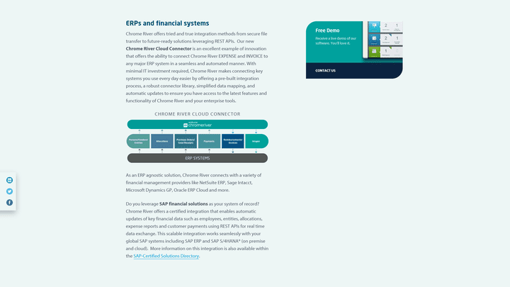 Chrome River bietet eine gute Auswahl an Schnittstellen zu ERP- und Finanz-Systemen