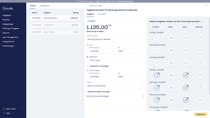 Circula hat die Pauschalen der Italien-Reise richtig berechnet