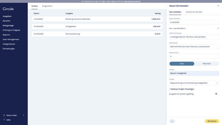Auch die Tankgeld-Erstattung funktioniert einwandfrei