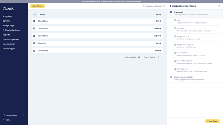 So viele Exportmöglichkeiten wie Circula bietet kaum ein anderes Tool