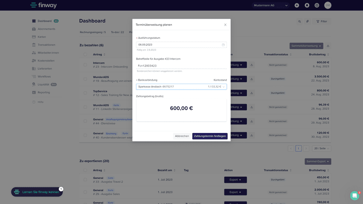 Mit nur einem Klick begleichst du deine Eingangsrechnungen mit finway