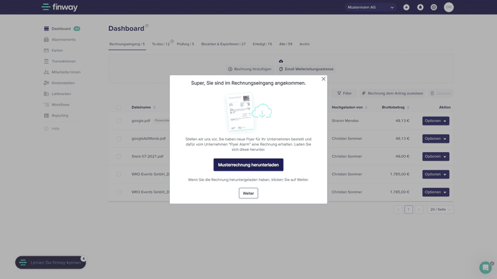 Das interaktive Onboarding unterstützt dich beim Einstieg