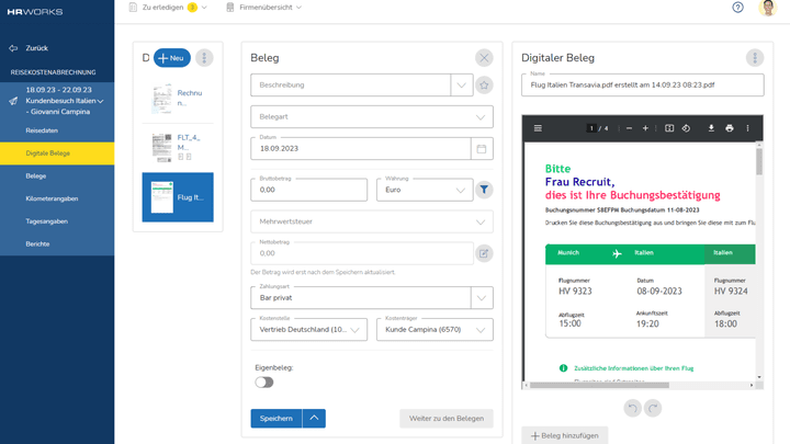 Mehrseitige Rechnungen bzw. Tickets liest HR WORKS überhaupt nicht aus