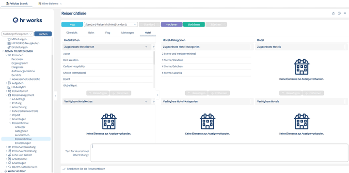 Füge eigene bzw. neue Hotels hinzu, die einzelne Personen nutzen dürfen