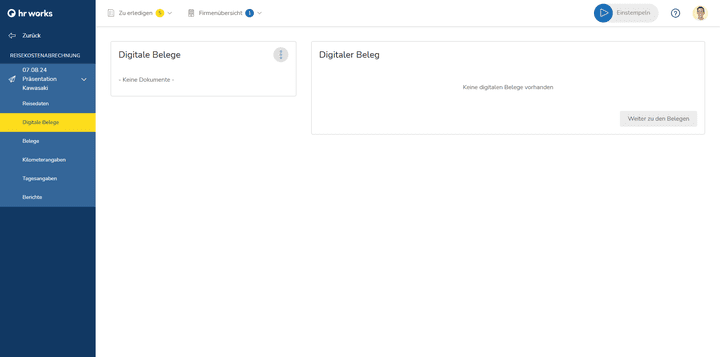 Bei “Digitale Belege” kannst du deine digitalen Belege (PDF oder Foto) hochladen