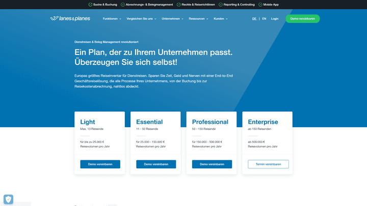 Lanes & Planes berechnet seine Preise nach deinem Reisevolumen pro Jahr