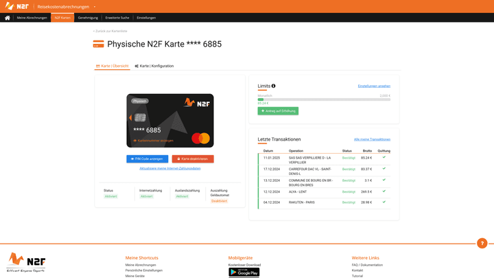 Verwendest du die N2F-Karten, hast du sogar noch mehr Kontrolle über die Reisekosten deiner Mitarbeiter:innen