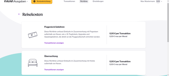 Alle anfallenden Reisekosten sammelt Navan automatisch für dich. Mithilfe individueller Richtlinien bleibst du immer im Budget.