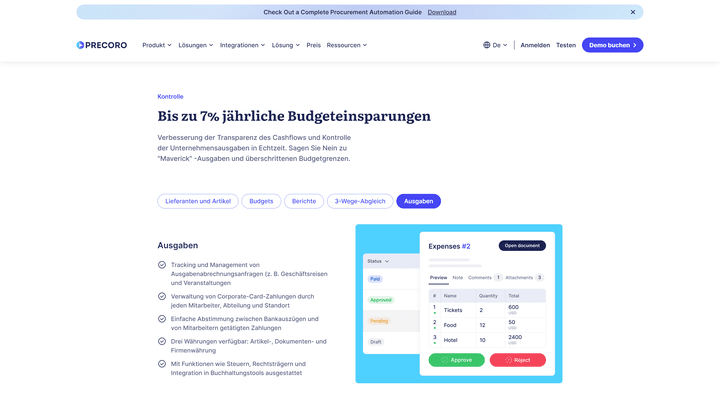Precoro ist nicht speziell für die Reisekostenabrechnung ausgelegt – möglich ist die Abrechnung trotzdem
