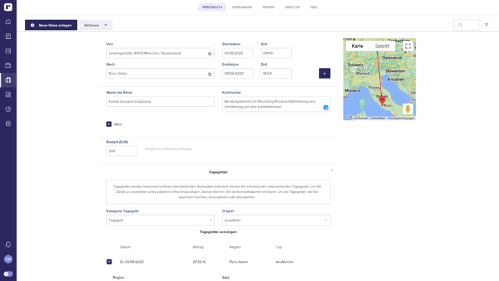 Lege deine Reise als eine Art “Sammelmappe” für Ausgaben an