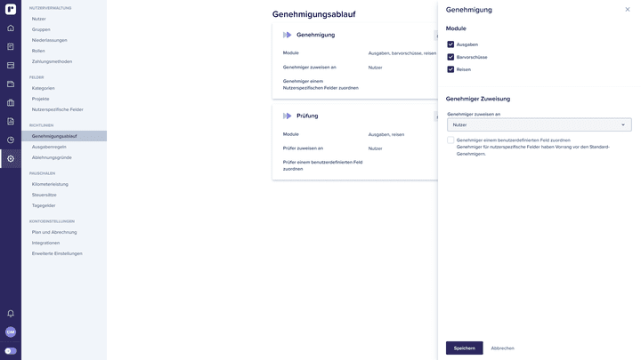 Wer was genehmigen und oder prüfen soll, lässt sich unkompliziert in den Einstellungen festlegen
