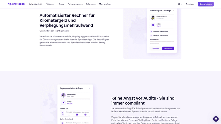 Verpflegungs- und Kilometerpauschalen berechnet dir Spendesk automatisch