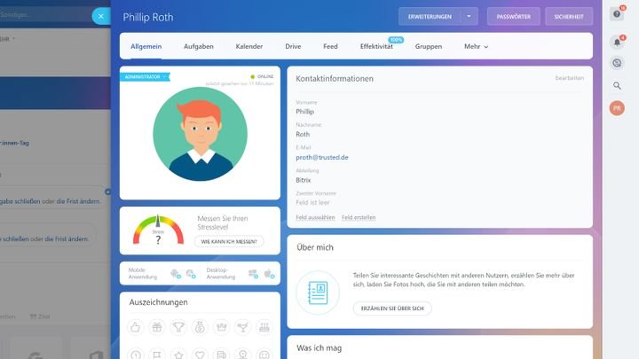 User haben ein eigenes Profil und über einen Activity Stream kannst du alle Aktivitäten nachverfolgen
