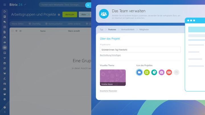 Auch die Verwaltung von Projektgruppen und das Team Management sind mit Bitrix24 übersichtlich geregelt
