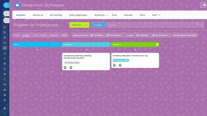Den Projektfortschritt behältst du über die Timeline und das Aufgaben Board jederzeit im Blick
