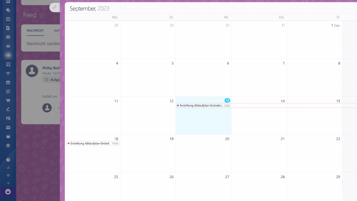 Der integrierte Kalender ist schlicht, aber funktional und super einfach zu bedienen