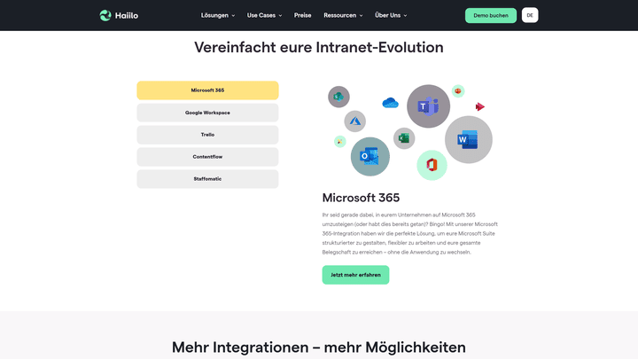 Haiilo ist kompatibel zu Microsoft 365 und wächst mit dessen Integration leistungsmäßig noch einmal deutlich auf