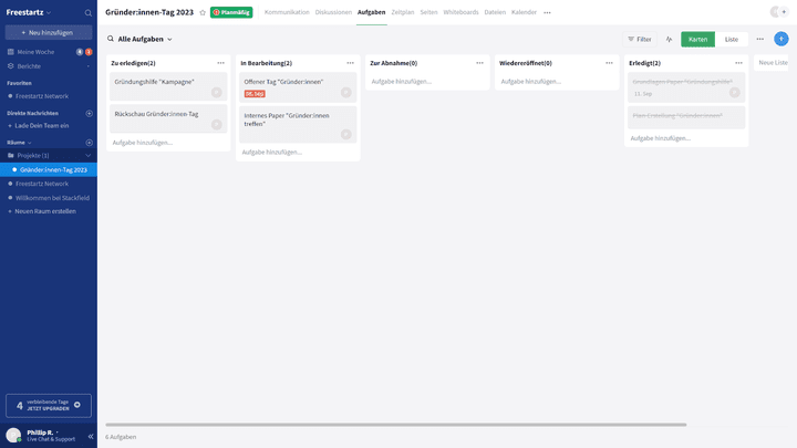 Mit dem Aufgabenboard in Kanban-Optik behalten Projektmanager den Überblick über die Aufgaben-Pipeline