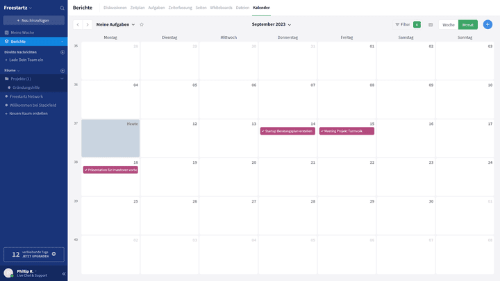 Der Kalender eignet sich gut für Termine und Meetings, zeigt dir aber auch Fristen für zu erledigende Aufgaben an