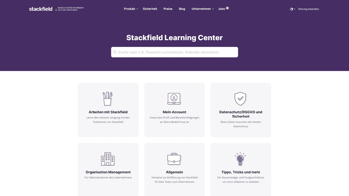 User, die den Self Service bevorzugen, finden im Learning Center von Stackfield viele Ressourcen zu den wichtigsten Themen