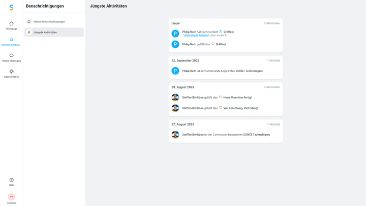 Jeder User hat die Möglichkeit, Aktivitäten zu beobachten und Benachrichtigungen über neuen Content einzustellen