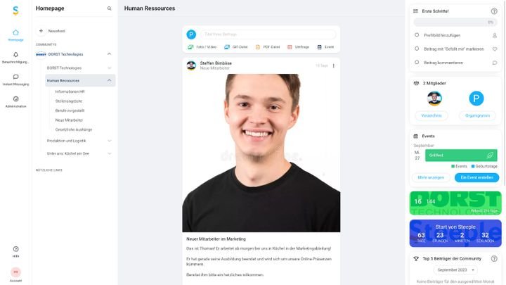 Du kannst mit Steeple zentrale Newsfeeds betreiben und Communitys und Gruppenräume einrichten