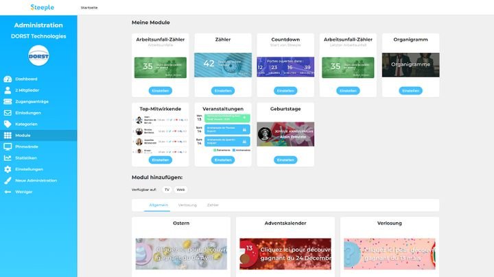 Keine Ideen? Steeple hat eine Content-Bibliothek mit Modulen für verschiedene Inhalte