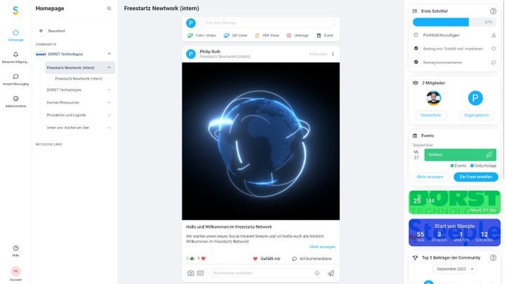 Steeple hat eine sehr benutzerfreundliche Benutzeroberfläche im klassischen Social-Media-Look