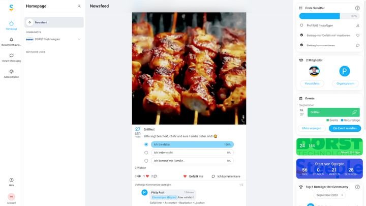 Mit Umfragen und Events hat Steeple einen ausgesprochen kollaborativen Charakter und hilft, die Unternehmenskultur zu stärken