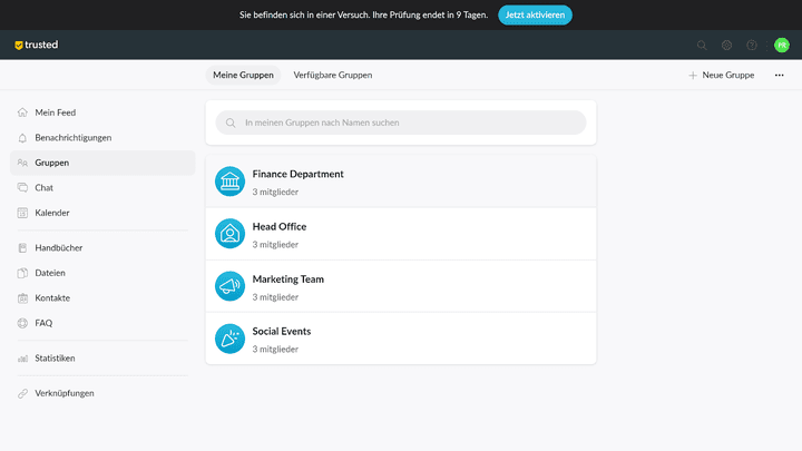 Mit Gruppenräumen erstellst du eigene Bereiche für jedes Team und jede Abteilung deines Unternehmens