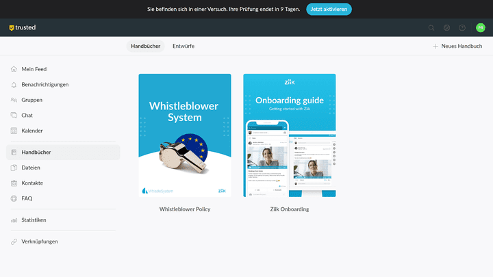 Du hast die Möglichkeit, Handbücher zu erstellen. Damit haben deine Teams Zugriff auf wichtige interne Ressourcen.