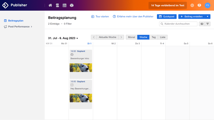 Der Content-Kalender ist gut gelungen und verfügt über verschiedene Ansichten und Filter