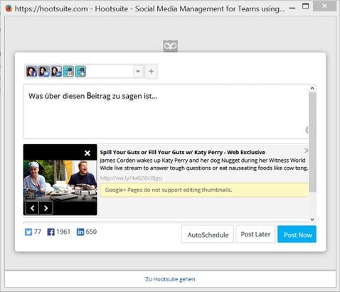Auch das Fenster für die Veröffentlichungen einzelner Beiträge ist sehr übersichtlich