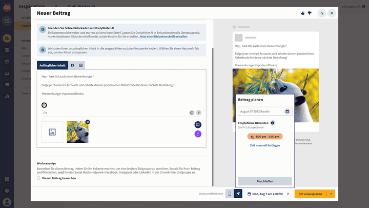 Der Content-Composer von Hootsuite hat eine leistungsstarke KI, die bei der Erstellung von Beiträgen nützlich ist