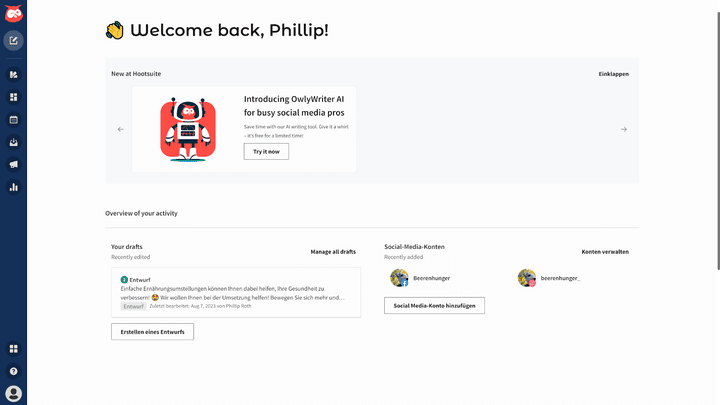 Hootsuite hat ein ansprechendes Design und die Navigation auf der Oberfläche ist auch für Neulinge kein Thema