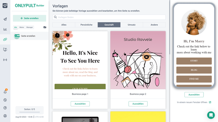 Mit einer großen Auswahl an Templates für Social-Media-Landing-Pages liefert dir Onlypult ein cooles Feature