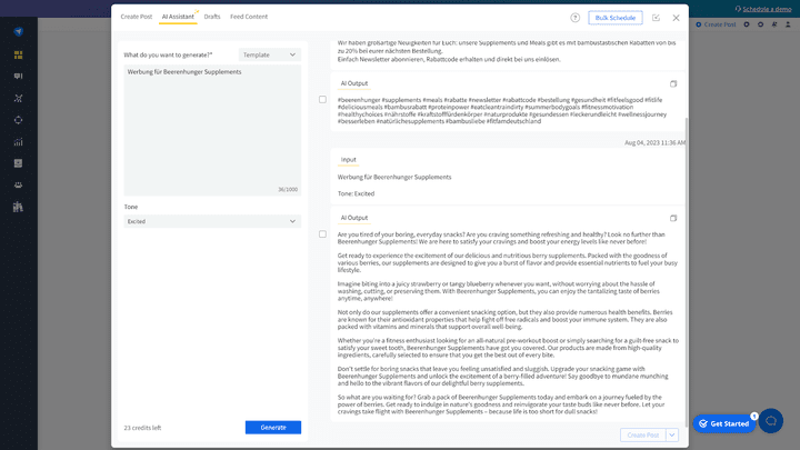 Der KI-Assistent ist leider nur englisch-sprachig, liefert dir aber dennoch gute Vorschläge und Texte