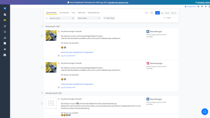 Mit dem Content-Manager behältst du immer den Überblick, auch über mehrere Profile und Netzwerke