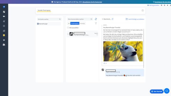 Der zentrale Posteingang von SocialPilot ist sehr übersichtlich und bietet verschiedene Filter: hier im Bild die Facebook Inbox