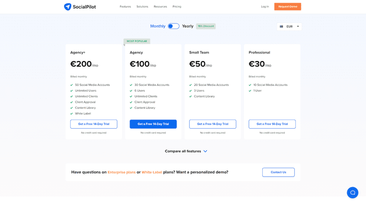 SocialPilot hat ein sehr gutes Preis-Leistungs-Verhältnis und ist ein günstigeres Tool als bspw. Hootsuite