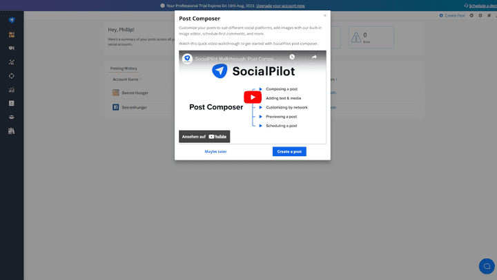 Das begleitete Onboarding zeigt dir die wichtigsten Menüfunktionen und Features. Und es gibt sogar Video-Tutorials!