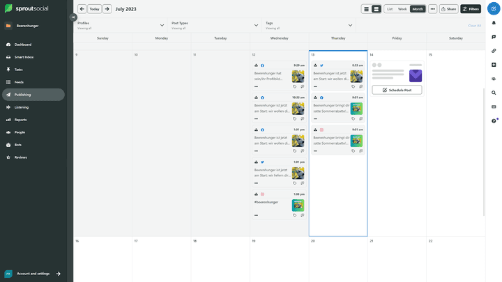 Der Content Kalender liefert dir eine gute Übersicht über deine geplanten Beiträge – und das für alle Profile!