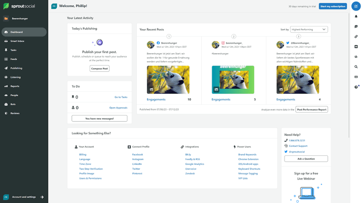 Das Dashboard gibt dir eine gute erste Übersicht über die Performance deiner Postings