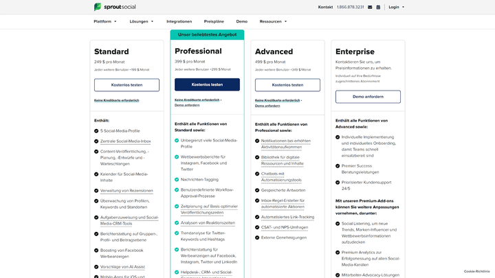 Sprout Social gehört nicht zu den günstigsten Lösungen, angesichts der starken Features hat es dennoch ein gutes Preis-Leistungs-Verhältnis