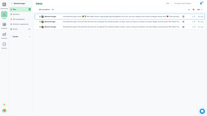Die zentrale Inbox erlaubt dir mit dem integrierten Ticketsystem ein professionelles Community-Management