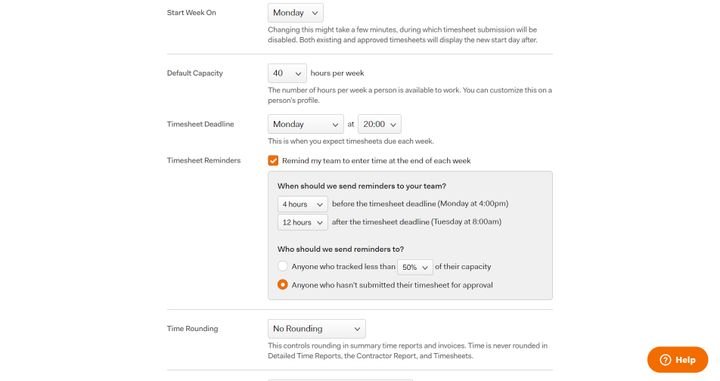 Wie viele Stunden Angestellte pro Woche arbeiten sollen, hinterlegen Sie unkompliziert in Tools wie Harvest