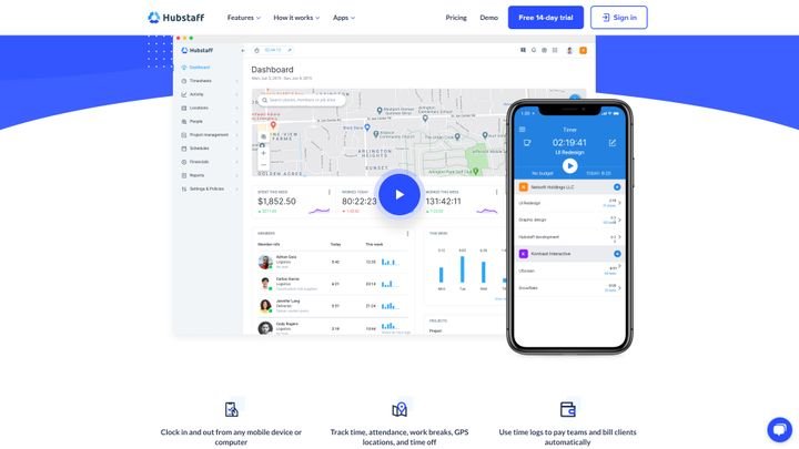 Dank der mobilen App und Geo-Tracking bietet sich Hubstaff für das Bereitschafts-Modell an