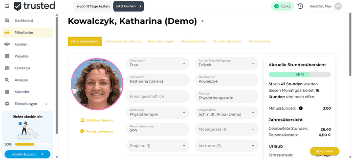 Das Ergebnis deiner Mühen sind übersichtliche und aussagekräftige Mitarbeiterprofile, die dazu auch noch etwas hermachen. Es lässt sich nicht bestreiten: clockin sieht einfach schick aus!